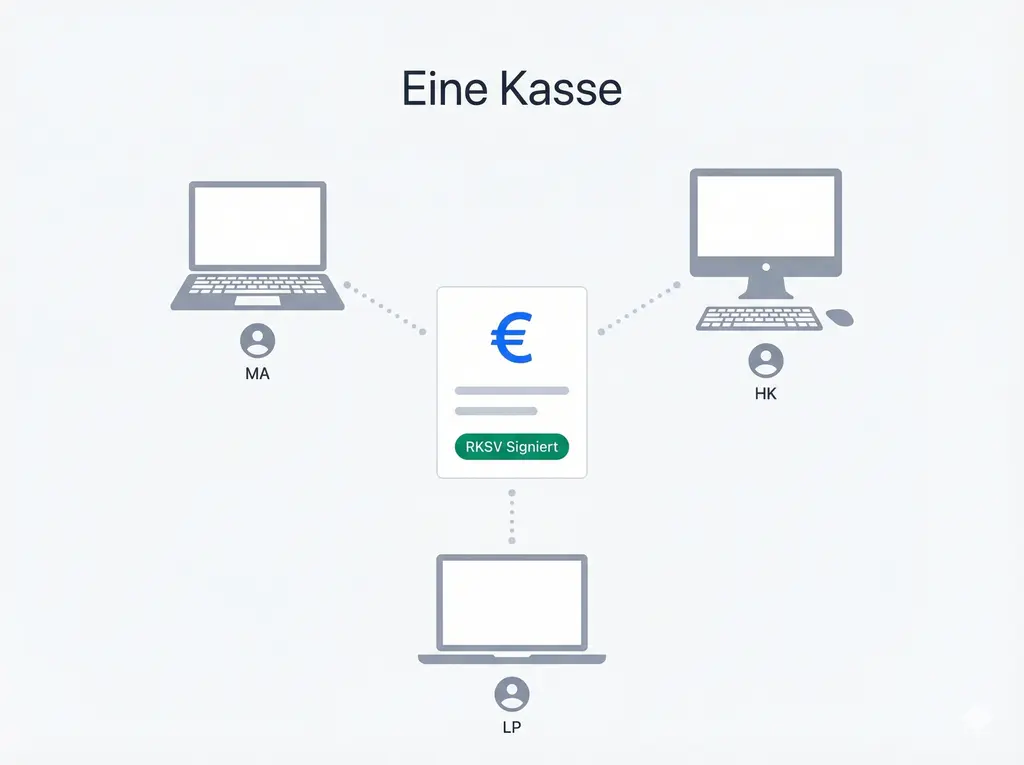 Eine Kasse. Das ganze Team. Jedes Gerät.